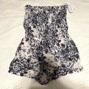 Strapless romper, white and blue floral, size large, NWT